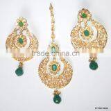 Dangler CHAND BALI EARRINGS TIKA GREEN POLKI Gold Tone EARRINGS thumbnail-1