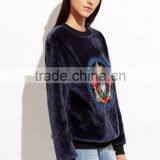 Navy Velvet Embroidered Sweatshirt Long Sleeve100 Cotton Frech Terry Custom Embroidery Sweatshirt Vintage Winter Coats thumbnail-2