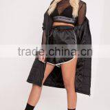 High Waist Women Plain Black Satin Contrast Binding Runner Shorts With High Curved Side thumbnail-6