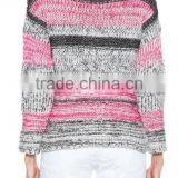 EY0866S Ladies Grey and Pink Striped Pullover Boat Neck Sweater Knitting Pattern thumbnail-4