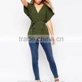 Wholesale Wide-cut Cuffs Wrap Design Lady Blouse,fashion Belted Blouse 2016 thumbnail-5