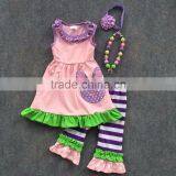 2016 New Baby Girls Kids Easter Pink Purple Bunny Outfits Sleeveless Shirt Summer Outfit With Matching Necklace and Headband Set thumbnail-1