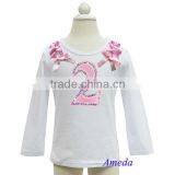 Pink White Polka Dots Ruffles Bling 2nd Birthday White Long Sleeves Top 1-7Y thumbnail-1