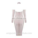 Amigo 2017 Fashion Beige Long Sleeve Halter Backless Crossover Bandage Dress Elegant Prom Dresses for Celebrity in Red Carpet thumbnail-3