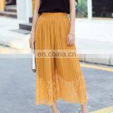 2017 Fashion Modern Plus Size Pants Women Elastic Waist Pants Pleated Pants Loose Style With Lace for Women thumbnail-1