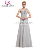 Grace Karin Chiffon Floor Length One Shoulder floral strap Long big size women dress evening dress CL3402-3#