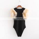 TWOTWINSTYLE Sexy Jumpsuit For Women Short Sleeve High Waist Patchwork Ruffle Slim Elegant thumbnail-2