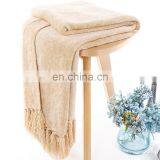 Light Yellow Acrylic High Quality Blanket Jacquard Knitted Blanket With Tassels thumbnail-5