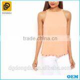 Orange Scalloped Eyelet Hem High Neck Women Vest Tops thumbnail-1
