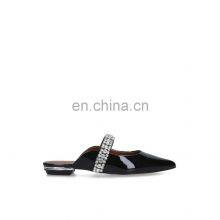 Black Latest Fancy Flats Women Rhinestones Attractive Color Design Ladies Flat Patent Leather Handmade Sandals Shoes thumbnail-1