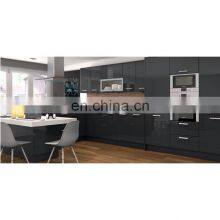 Modern Black High Gloss Lacquer Finish Handle Less German Kitchen thumbnail-2