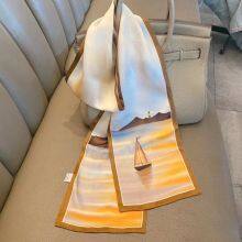 Silk Flowers Paintings Scarf 100% Mulberry Silk Scarves Double Sided Ribbon High Quality thumbnail-4