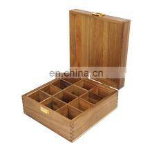 MSL 12 Compartments Large Acacia Wood Tea Bga Box Storage Organizer With Lock thumbnail-2