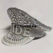 Captain Silver Sequins Shape Hat, Decorated With Diamonds and Jewelry, the Front BRIDE Pearl Text thumbnail-4
