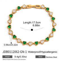 Luxury Stainless Steel Tennis Bracelet Green Zircon Gold Plated Waterproof Hypoallergenic Women Jewelry thumbnail-3
