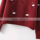 Warm Long Sleeve Knitting Wear Swan Embroided Lady Sweater Pullover thumbnail-5