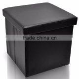 Foldable Storage Ottoman - Contemporary Faux Leather Ottoman With Cover, Black thumbnail-1