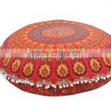 Large Round Floor Cushion Cover Mandala Decorative Throw Pillowcase 32" Indian Pouf Ottoman Pom Pom Home Decor Cushions