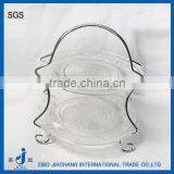 2pcs/set Clear Glass Cake Cookie Plate With Iron Stand thumbnail-1