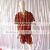 Orange/Red Stripe Sweat Steaming Clothes Elastic Waist Clothes Couples Pajamas Short Sleeve Top+Pants Pajamas for Sauna thumbnail-3