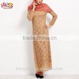 Muslim Lace Overlay Long Sleeve Islamic Kaftan Abaya Maxi Dress New Model Abaya in Dubai HST7733 thumbnail-2