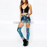 Hot Sex Funky Bling Bling Hollow Out Damaged Jeans for Girls thumbnail-1