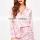 MGOO Custom Pink Stripe Satin Pyjamas High Waist Women Sleepwearing Satin All Over Print Nightwear thumbnail-2