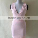 Brand Quality Fast Selling Wholesale Sexy Bodycon Dress Pink Shealth Mini Dress Fashion Deep V Prom Dresses Stock Z489 thumbnail-2