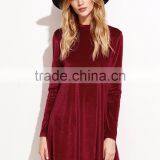 Red Velvet Backless Long Sleeve Shift Dress 100% Cotton Casual Sexy Back Hole Dress thumbnail-3