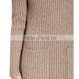 Crew Neck Rib-knit Longline Wholesale Pullover Sweater With Front Patch Pockets thumbnail-2