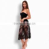 Runwaylover 080 2017 ladies Fashion Strapless Lace Casual Dress