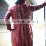 Vintage Kantha Long Accent Jacket in Beautiful Vintage Pink With a Saree Border Collar ~ Large thumbnail-4