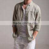 Retro Solid Color the Chinese Dress Buttons Three Quarter Sleeve Fashionable t Shirt for Men thumbnail-2
