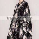 Ladies Cashmere Cotton Knitted Plaid Poncho With High Quality thumbnail-2