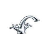 Chrome Polished Basin Mixer Faucet with Ceramic Cartridge , Two Cross Handles