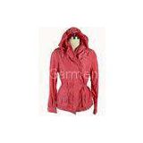 Red Long Cotton Ladies Blouson , Windbreaker Hooded Padded Jacket