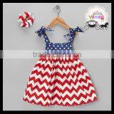 Toddler Bow Dots & Chevron 4th of July Dress New Model Girl Dress Party Wear Dresses for Girls of 2-6 Years