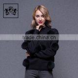 2017 Lovely Hand Made Korean Woollen Cashmere Sweater for Ladies With Fox Fur Pom Pom thumbnail-6