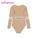 Fashion Autumn Khaki Long Sleeve Winter Thong Bodysuit Jumpsuit Fancy Romper thumbnail-2