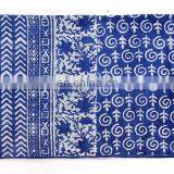 Indian 4 X 6 Ft Indigo Blue Cotton Block Print Accent Area Dhurrie Rug Flat Weave Hand thumbnail-3