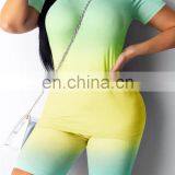 2020 New Sports 2 Piece Suit Short Sleeve Gradient Color Tie Dip Dye Workout Biker Women Two Pieces Shorts Sets Sleepwear thumbnail-6