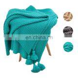 Recycling Green Color Knit Rustic Home Decor Bedding Blanket Cotton Cable Knit Throw Blankets With Tassels thumbnail-3