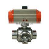 Sanitary Pneumatic Three Way Ball Valves L/T Port With Air to Air Aluminum Actuator