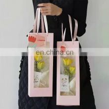 luxury single rose flower gift bag with transparent window flower gift paper card boxes for bouquets