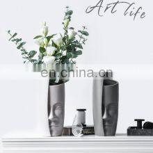 Home Accessories Pottery Flower Ceramic Decor Nordic Body Black Modern Vases Orchids Head Boho Decoration Face Shape Head Vase thumbnail-4