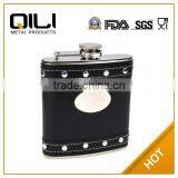 FDA 6oz Black/Pink Hip Flask With Studded Stainless Steel