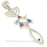 Messianic Seal of Jerusalem Sterling Silver Pendant, Set w Mix Color CZ, P428 thumbnail-1