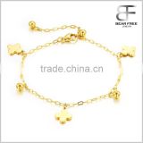 Four Leaf Lucky Clover Bell Anklets Classical Gold Plated Stainless Steel Vintage Ankle Bracelet