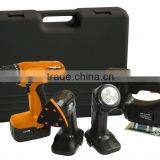 4 IN 1 Cordless tool set including drill, light, sander, jig saw