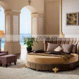 Hotel Bedroom Furniture Fabric Round Bed Glod Leaf Classic Solid Wood Legs DHR01 thumbnail-4